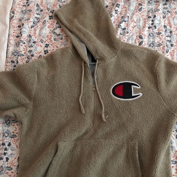 champion sherpa hoodie khaki
